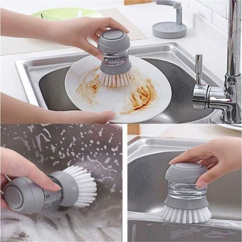 Brosse à vaisselle 3-en-1 avec réservoir de savon et support - Pour une cuisine propre et organisée !