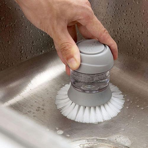Brosse à vaisselle 3-en-1 avec réservoir de savon et support - Pour une cuisine propre et organisée !